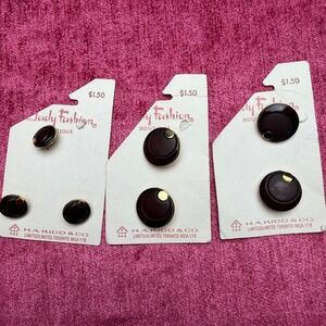 Lady Fashion Vintage Burgundy Gold Shank Buttons Lot of 7 Retro Sewing Supplies‎
